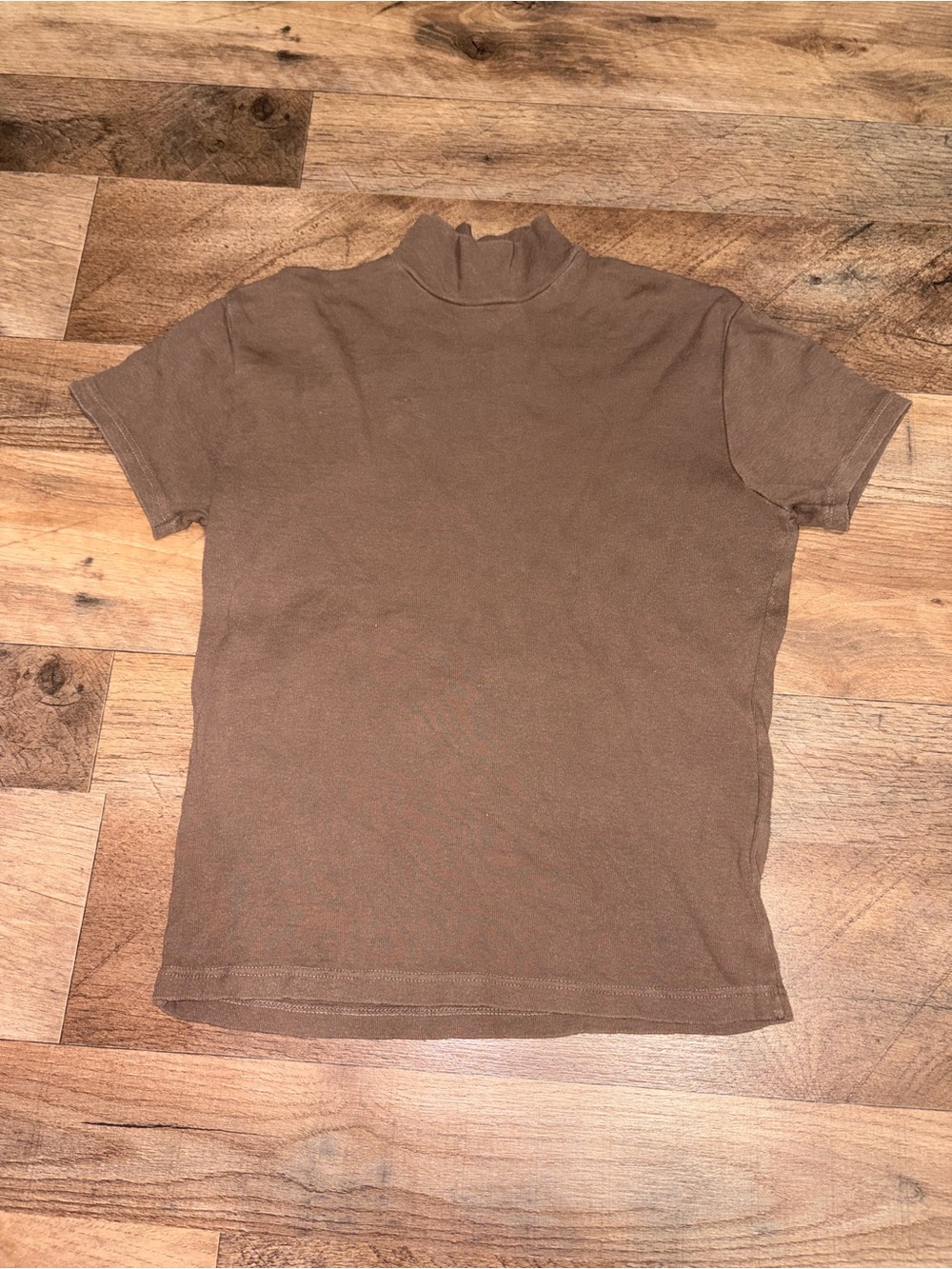 Brandy Melville Brown Short-Sleeve Mock Neck Tee